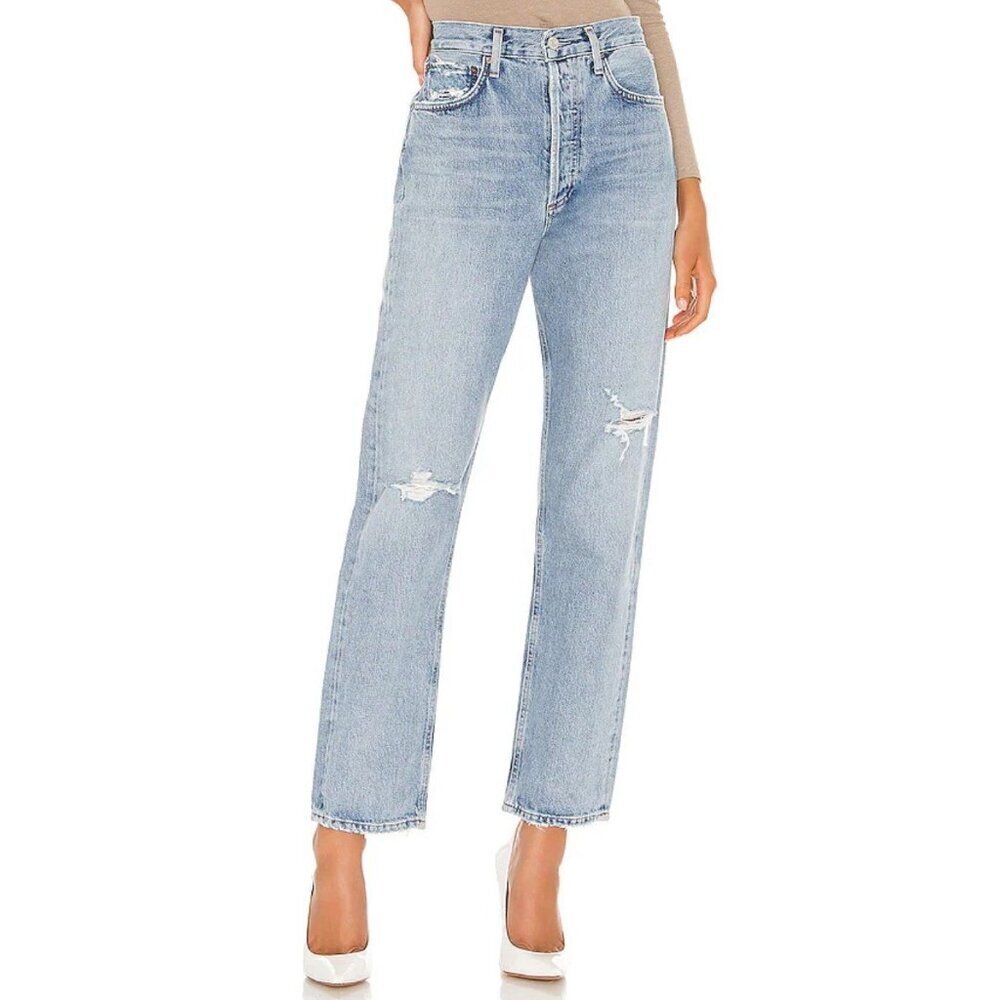 Agolde Jeans Womens 23 Blue 90s High Rise Loose Organic Cotton Button Fly Denim